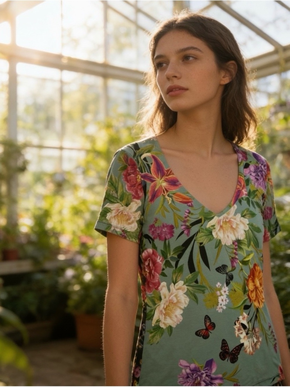 Johnny Was Floral Short Sleeve Tee Top Women's XSmall Boho 05990